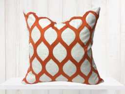 Geometric Embroidered Pillow Cover - Orange Diamond Design - thumbnail 1