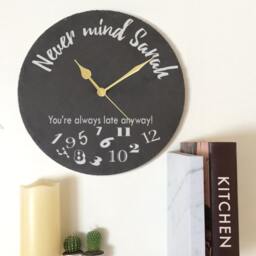 Always Late Slate Clock - Retirement Gift Personalised For The Fashionably Unique Time-Challenged Individuals - thumbnail 2
