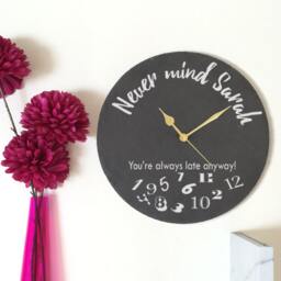 Always Late Slate Clock - Retirement Gift Personalised For The Fashionably Unique Time-Challenged Individuals - thumbnail 1
