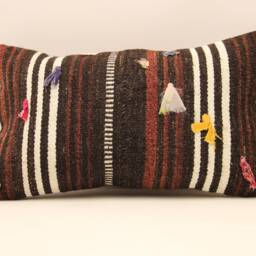 Vintage Turkish Kilim Lumbar Pillow Cover, Wool Accent - 12x20 In - thumbnail 2