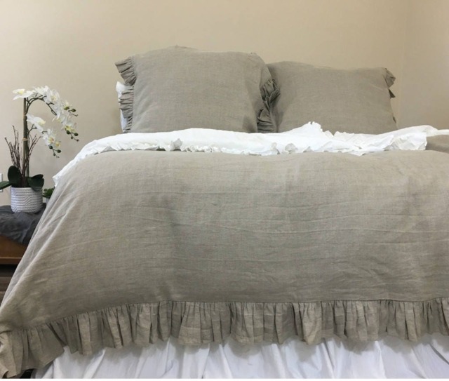 Dark Linen Duvet Cover Features Easy Flow Ruffles, Medium Weight Linen, Shabby Chic Bedding, Linen Custom Bedding - image 1