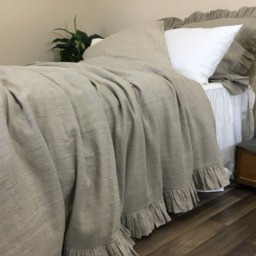 Dark Linen Duvet Cover Features Easy Flow Ruffles, Medium Weight Linen, Shabby Chic Bedding, Linen Custom Bedding - thumbnail 2