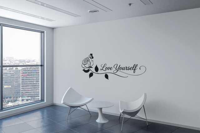 Love Yourself Vinyl Decal Rose & Butterfly Floral Wall Art - image 1