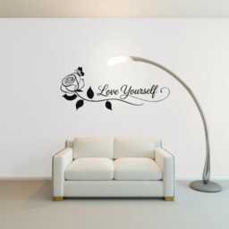 Love Yourself Vinyl Decal Rose & Butterfly Floral Wall Art - thumbnail 2