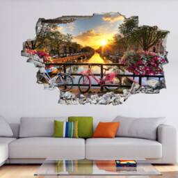 Amsterdam River Bicycles Flowers Wall Decal Sticker Mural Poster Print Art Home Office Decor Fz18 - thumbnail 1
