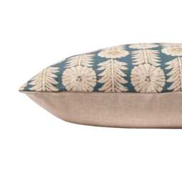 Retro Floral Print Linen Look Boudoir Cushion Cover in Indigo Blue. Vintage 1960S & 1970S Flower Motif Design. 17x12 - thumbnail 2