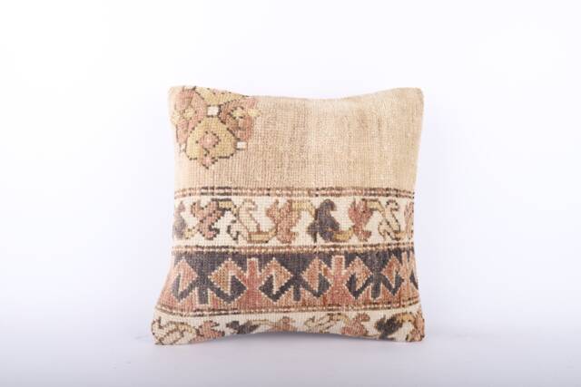 Vintage Turkish Kilim Pillow Cover Handwoven Wool Cushion, 16x16 - image 1