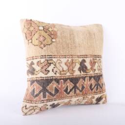 Vintage Turkish Kilim Pillow Cover Handwoven Wool Cushion, 16x16 - thumbnail 2