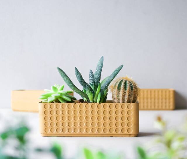 Doted Concrete Planter Box Terracotta Yellow Polka Dot- Minimalist Pot - Succulent Plant Rectangular Polka Dot - image 1