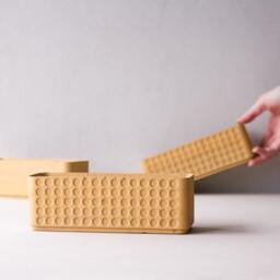 Doted Concrete Planter Box Terracotta Yellow Polka Dot- Minimalist Pot - Succulent Plant Rectangular Polka Dot - thumbnail 2