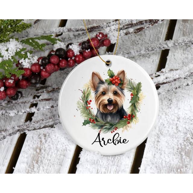 Yorkie Christmas Ornament Ceramic Bauble, Personalized Keepsake - image 1