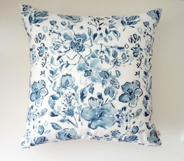 Blue & White Pillow Covers, Square Or Lumbar Sizes, Designer Floral Fabric, Watercolor Flowers Accent - image 1