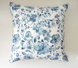 Blue & White Pillow Covers, Square Or Lumbar Sizes, Designer Floral Fabric, Watercolor Flowers Accent - thumbnail 1