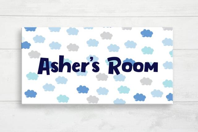 Cloud Door Sign, Kid's Personalized Plaque, Childrens Hanger, Boys Baby Gift, Nursery Decor - image 1