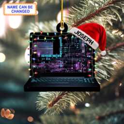 Custom Name Computer Programmer Laptop Code Personalized Ornament, Christmas Tree Hanging Decor, Flat 2D Ornament