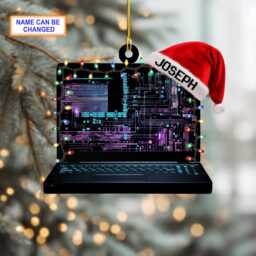 Custom Name Computer Programmer Laptop Code Personalized Ornament, Christmas Tree Hanging Decor, Flat 2D Ornament - thumbnail 2