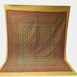 Vintage Ajrakh Hand Block Print Kantha Quilt Queen Size Bedspread - thumbnail 2