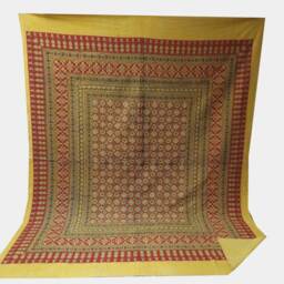 Vintage Ajrakh Hand Block Print Kantha Quilt Queen Size Bedspread - thumbnail 3