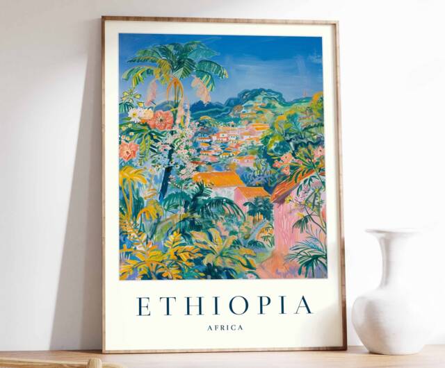 Ethiopia Travel Poster Colorful African Landscape Art Print - image 1