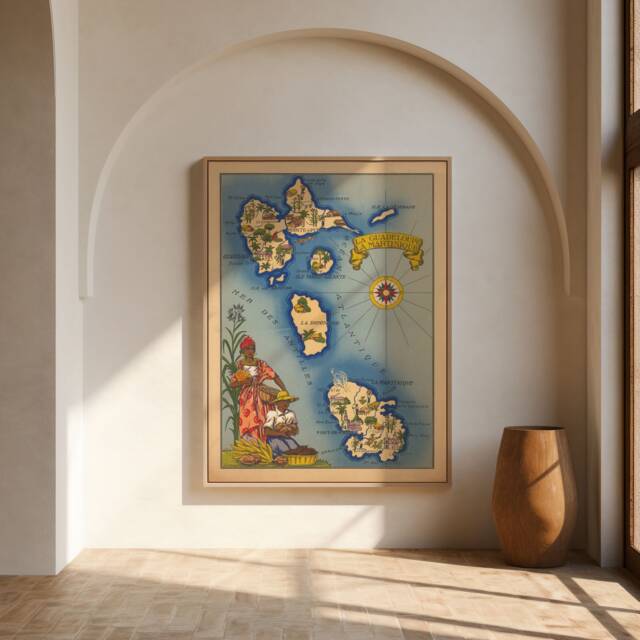 Vintage Map Of Guadeloupe & Martinique Caribbean Islands Wall Art - image 1