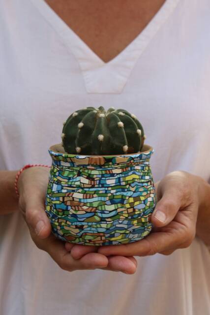 Teal Green Polymer Clay Planter Colorful Indoor Plant Pot - image 1