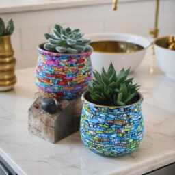 Teal Green Polymer Clay Planter Colorful Indoor Plant Pot - thumbnail 4