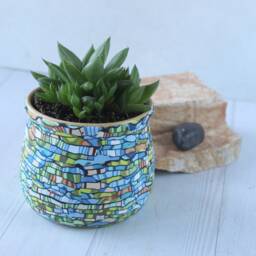 Teal Green Polymer Clay Planter Colorful Indoor Plant Pot - thumbnail 3