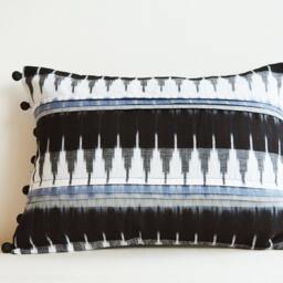 Black & White Lumbar Pillowwith Accent Color, Woven Ikat Pillow With Graphic Pattern , Cotton Cushion Cover, Home Decor Housewares - thumbnail 2