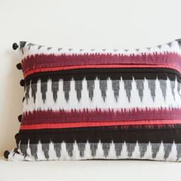 Black & White Lumbar Pillowwith Accent Color, Woven Ikat Pillow With Graphic Pattern , Cotton Cushion Cover, Home Decor Housewares - thumbnail 3