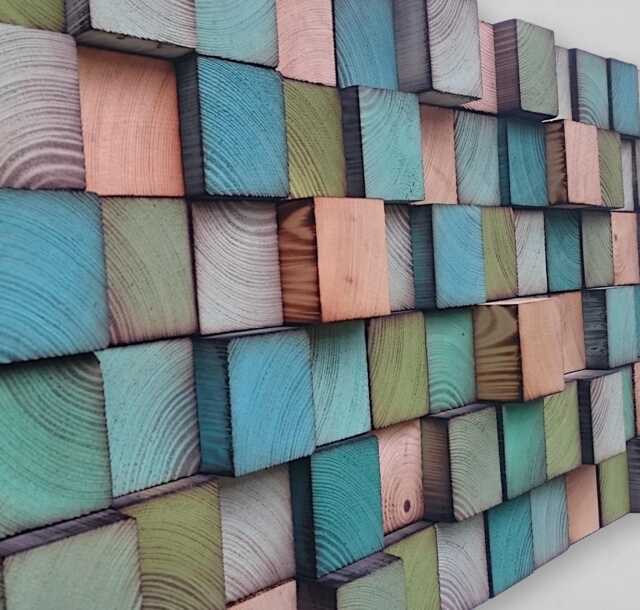 Handmade Reclaimed Wood Wall Art - Green Turquoise Mosaic - image 1