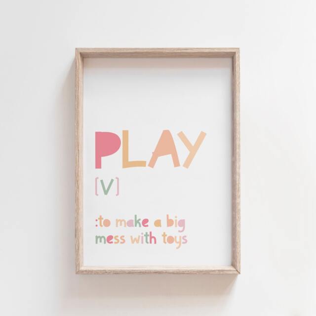 Play Definition Print, Playroom Prints, Nursery Wall Art, Colourful Pastel Girls Art - image 1