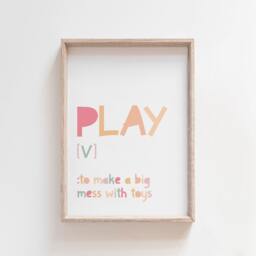 Play Definition Print, Playroom Prints, Nursery Wall Art, Colourful Pastel Girls Art - thumbnail 1