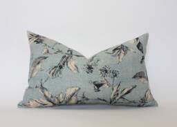 Discontinued ~ Blue Floral Lumbar Pillow, Designer Light Cushion Cover, Dusty Gray Throw Pillow -- Brooklyn - thumbnail 1