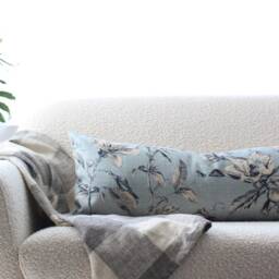 Discontinued ~ Blue Floral Lumbar Pillow, Designer Light Cushion Cover, Dusty Gray Throw Pillow -- Brooklyn - thumbnail 3