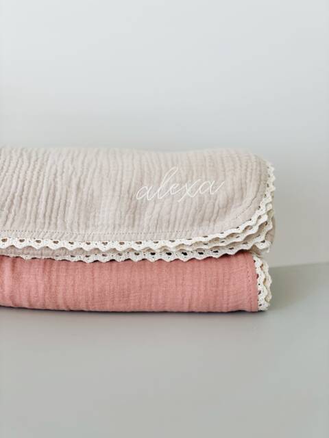 Personalised Organic Cotton Baby Blanket - Embroidered Name Muslin Wrap Newborn Gift With Name - image 1