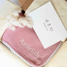 Personalised Organic Cotton Baby Blanket - Embroidered Name Muslin Wrap Newborn Gift With Name - thumbnail 4