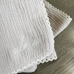 Personalised Organic Cotton Baby Blanket - Embroidered Name Muslin Wrap Newborn Gift With Name - thumbnail 2