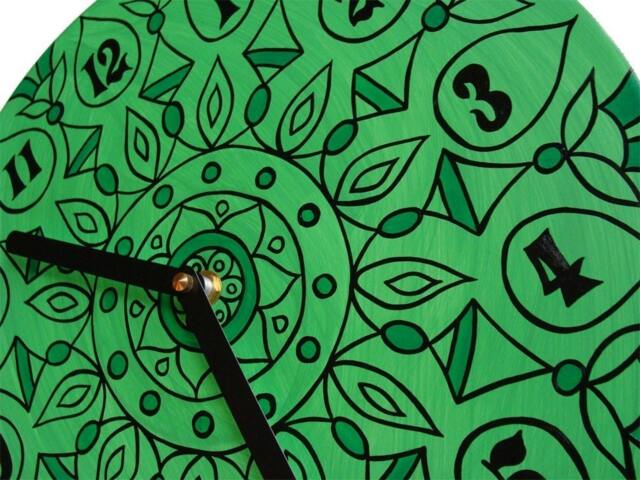 Vibrant Green Geometric Clock - Bohemian Home Decor Psychedelic Hand Painted Wall Made From Recycled Vinyl Record - image 1