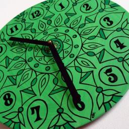Vibrant Green Geometric Clock - Bohemian Home Decor Psychedelic Hand Painted Wall Made From Recycled Vinyl Record - thumbnail 2