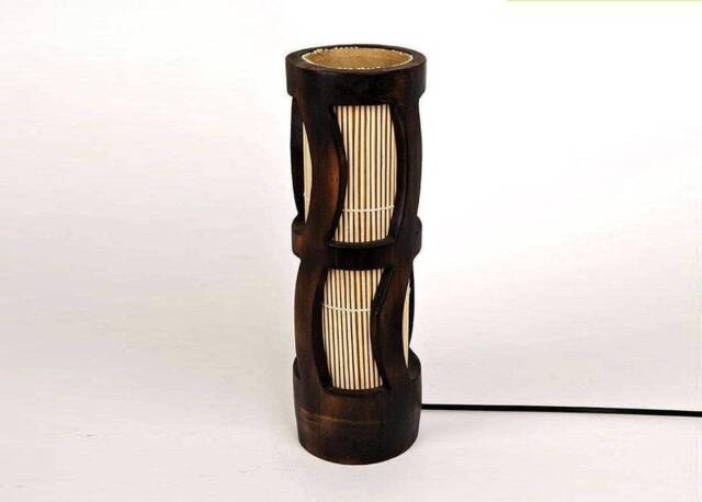 Mid Century Bamboo Table Lamp Rustic Wooden Bedside Light - image 1