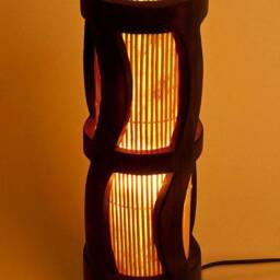 Mid Century Bamboo Table Lamp Rustic Wooden Bedside Light - thumbnail 2