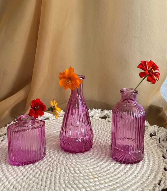 Bright Pink Glass Bud Vases - Vintage-Inspired Mini Bottles in Playful Shapes - image 1