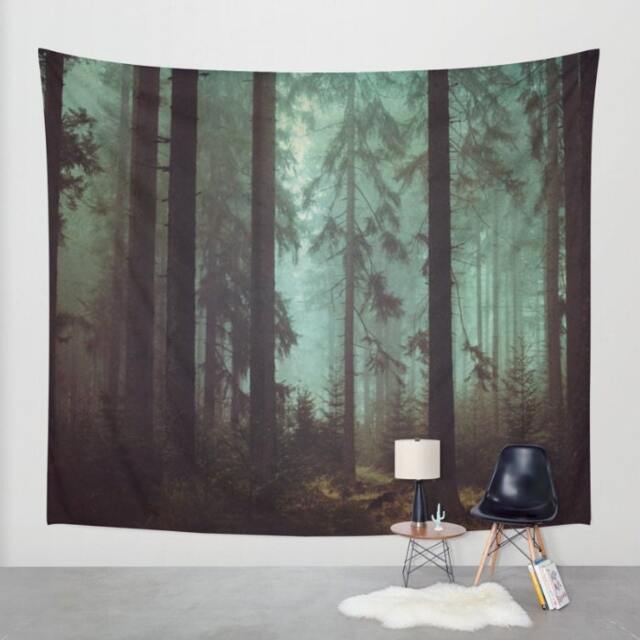Misty Pine Forest Wall Tapestry, Forest Art, Moody Forest Tapestry, Nature Wall Hanging, Pine Forest, Home Decor - image 1