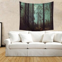 Misty Pine Forest Wall Tapestry, Forest Art, Moody Forest Tapestry, Nature Wall Hanging, Pine Forest, Home Decor - thumbnail 2
