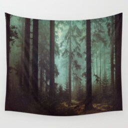 Misty Pine Forest Wall Tapestry, Forest Art, Moody Forest Tapestry, Nature Wall Hanging, Pine Forest, Home Decor - thumbnail 3