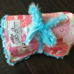 "Adorable Pink Lions Turquoise Minky Baby Blanket ""Riley's Roar" - thumbnail 3