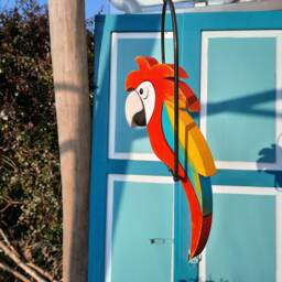 Red Macaw Parrot in A Swing, Hand-Painted Wood For Decoration The House & Garden, Gift Idea Hanging, Winter Terrace - thumbnail 2
