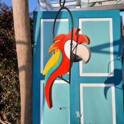 Red Macaw Parrot in A Swing, Hand-Painted Wood For Decoration The House & Garden, Gift Idea Hanging, Winter Terrace - thumbnail 3