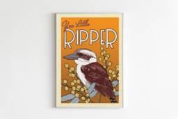 Australian Kookaburra Poster - Vintage Inspired Australiana Bird Art - thumbnail 1
