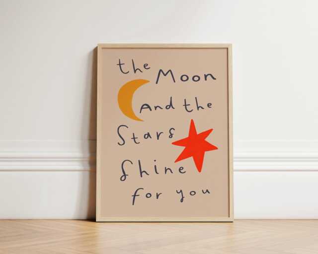 Moon & Stars Shine Print, Toddler Room Illustration Wall Art, Nursery Eclectic Nursery, Kids Room, Play Unframed - image 1